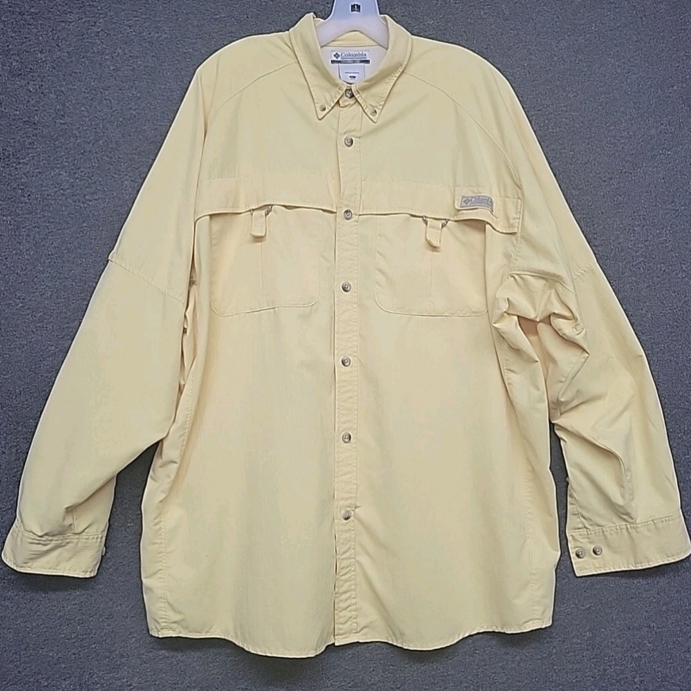 Columbia Sportswear Shirt Solid Yellow Button Down Long Sleeve Vented Size L